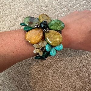 Anthropologie Flower Stone/Beaded Cuff Bracelet